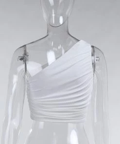 Own Saviour White One Shoulder Ruched Crop