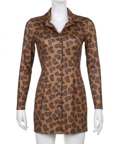 Own Saviour New In Brown Paisley Button Mini Dress