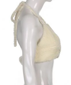 Own Saviour Cream Faux Fur Halter Crop New In