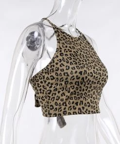 Own Saviour Tees + Tops Backless Leopard Tank Crop