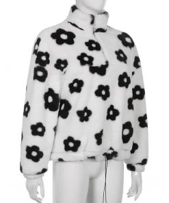 Own Saviour Flower Fuzzy Zip Up Sweatshirt New In