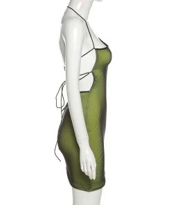 Own Saviour New In Green Holo Asymmetric Dress