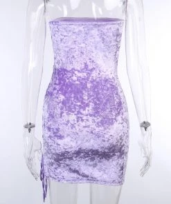 Own Saviour Purple Velvet Strapless Mini Dress