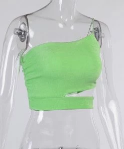 Own Saviour Neon One Shoulder Cut Out Crop
