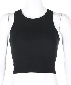 Own Saviour New In Black Rib Tank Crop