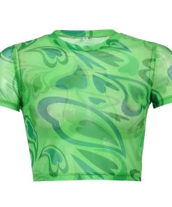 Own Saviour Green Heart Mesh Crop