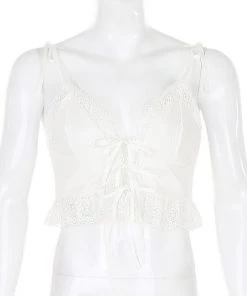 Own Saviour Tees + Tops White Frill Bow Crop