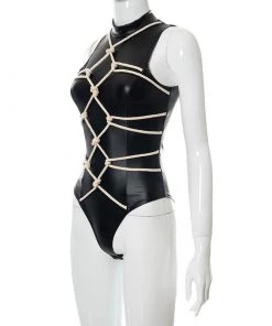 Own Saviour Rope Tie Faux Leather Bodysuit New In