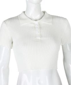 Own Saviour Tees + Tops Ribbed Button Crop