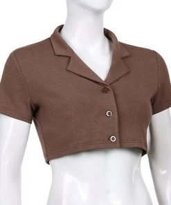 Own Saviour Tees + Tops Brown Crop Shirt