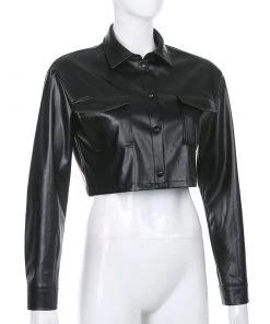 Own Saviour Tees + Tops Crop Faux Leather Shirt Jacket