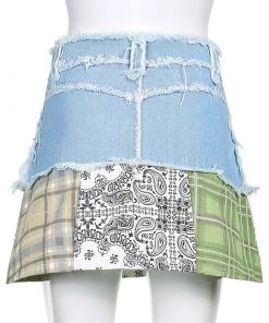 Own Saviour Paisley Bandana Patchwork Denim Skirt