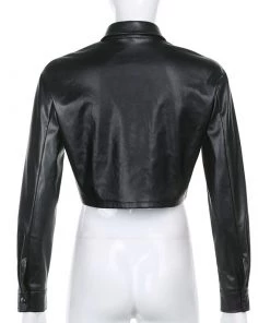 Own Saviour Tees + Tops Crop Faux Leather Shirt Jacket