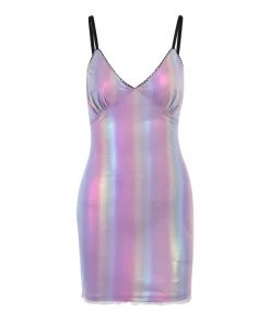 Own Saviour New In Iridescent Rainbow Stripe Mini Dress