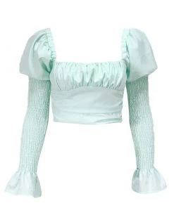 Own Saviour Puff Sleeve Ruched Crop Tees + Tops