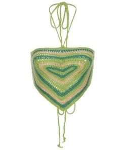 Own Saviour Green Heart Crochet Halter Crop Tees + Tops