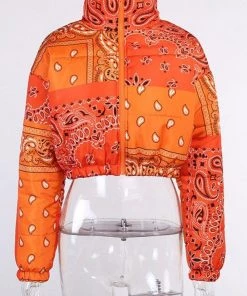 Own Saviour Jackets Orange Paisley Bandana Puffer Jacket
