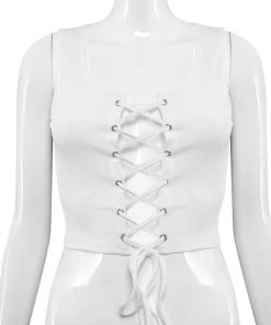 Own Saviour Tees + Tops Lace Up Ribbed Vest