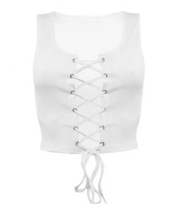 Own Saviour Tees + Tops Lace Up Ribbed Vest