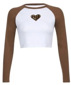 Own Saviour BWN Leopard Heart Raglan Crop Tees + Tops
