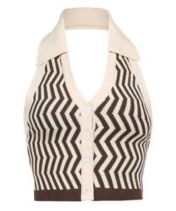 Own Saviour Brown Zig Zag Halter Top