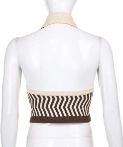 Own Saviour Brown Zig Zag Halter Top