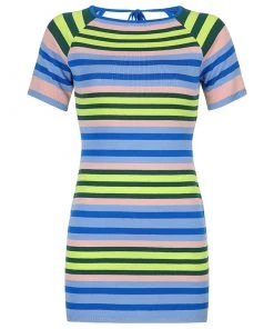 Own Saviour Striped Knitted Backless Dress