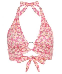 Own Saviour Floral Ring Halter Crop Tees + Tops