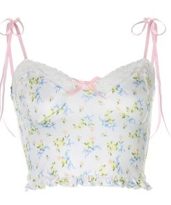 Own Saviour Floral Tie Cami Crop Tees + Tops