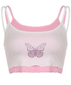 Own Saviour White Pink Rhinestone Cami Crop New In