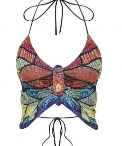 Own Saviour Multicolour Butterfly Halter Crop