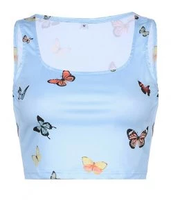 Own Saviour Blue Butterfly Vest Crop New In
