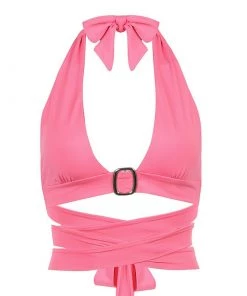 Own Saviour Pink Buckle Wrap Halter Crop