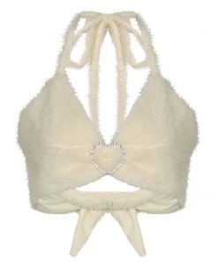 Own Saviour Cream Faux Fur Halter Crop New In