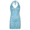 Own Saviour Blue Retro Floral Halter Dress