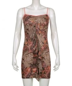 Own Saviour Dresses + Sets Brown Paisley Ruffle Mini Dress