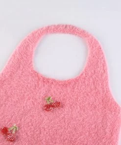 Own Saviour New In Pink Knitted Strawberry Halter Crop