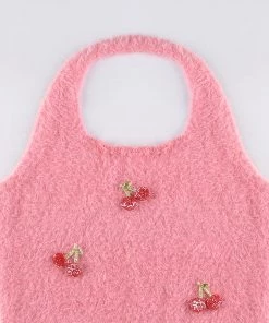 Own Saviour New In Pink Knitted Strawberry Halter Crop