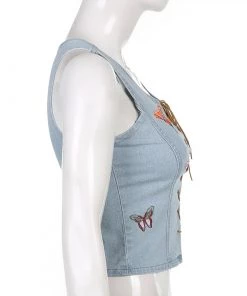 Own Saviour New In Denim Butterfly Tie Up Crop