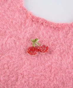 Own Saviour New In Pink Knitted Strawberry Halter Crop
