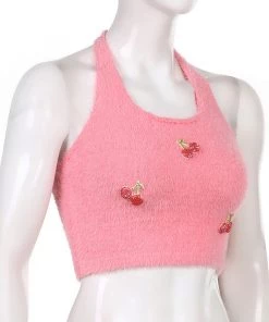 Own Saviour New In Pink Knitted Strawberry Halter Crop