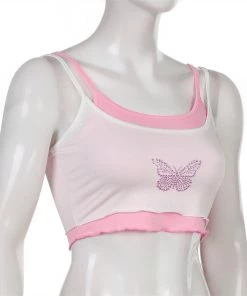 Own Saviour White Pink Rhinestone Cami Crop New In