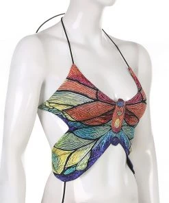Own Saviour Multicolour Butterfly Halter Crop