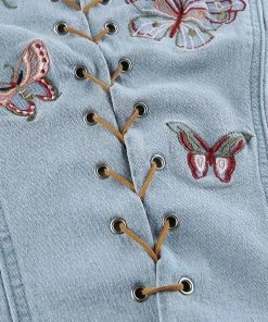 Own Saviour New In Denim Butterfly Tie Up Crop