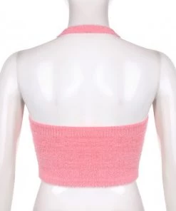 Own Saviour New In Pink Knitted Strawberry Halter Crop