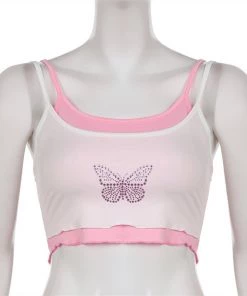 Own Saviour White Pink Rhinestone Cami Crop New In