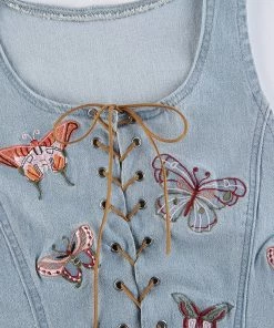 Own Saviour New In Denim Butterfly Tie Up Crop