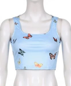 Own Saviour Blue Butterfly Vest Crop New In