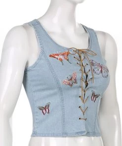 Own Saviour New In Denim Butterfly Tie Up Crop