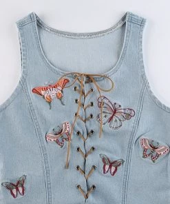 Own Saviour New In Denim Butterfly Tie Up Crop